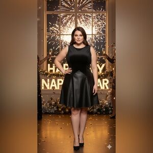 Antonio Melani Black Judith Skater Dress Genuine Leather Skirt Women L